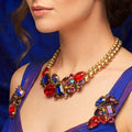 Vintage JULIANA Red Watermelon Rivoli Rhinestone Ball Chain Necklace Dress Clips IIJJ#6405