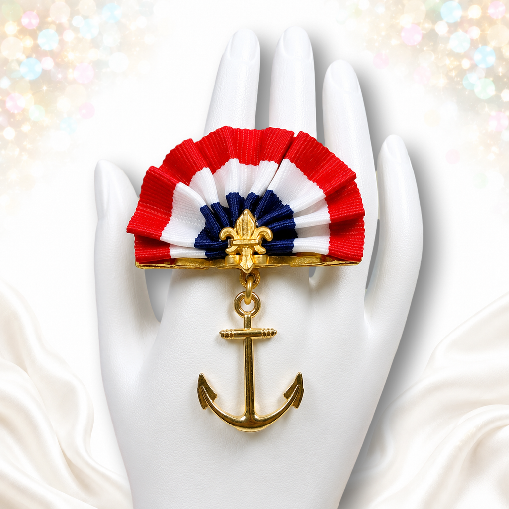 Vintage JULIANA NOS Nautical Anchor Patriotic Pleated Ribbon Brooch Red IIJJ#8861