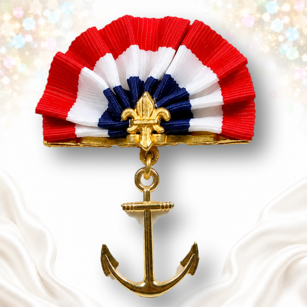 Vintage JULIANA NOS Nautical Anchor Patriotic Pleated Ribbon Brooch Red IIJJ#8861