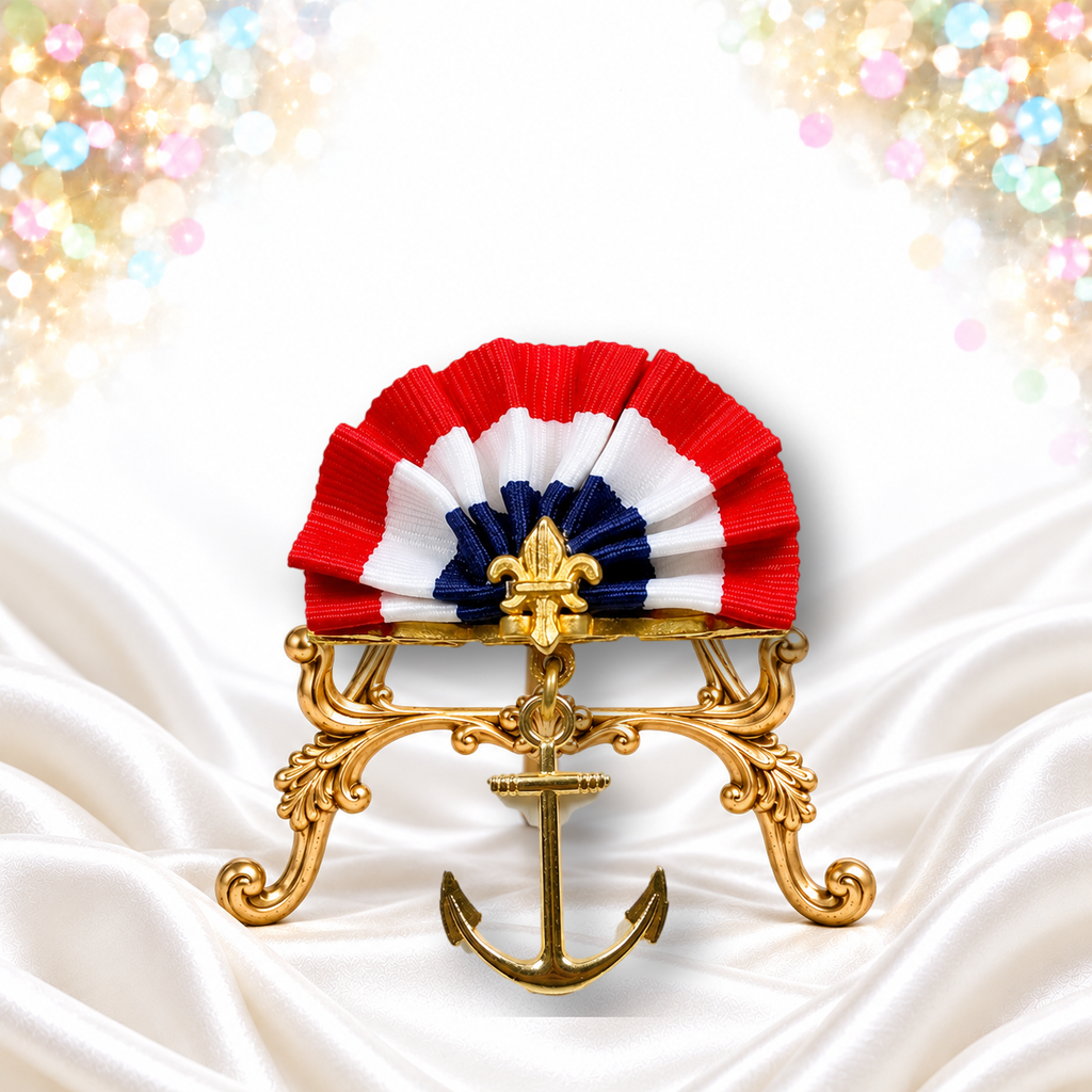 Vintage JULIANA NOS Nautical Anchor Patriotic Pleated Ribbon Brooch Red IIJJ#8861