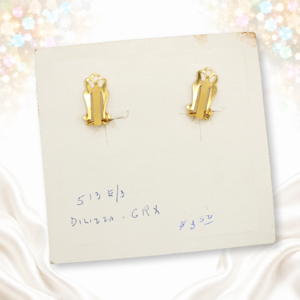Reverse of original Juliana earrings display card and gold tone clip findings