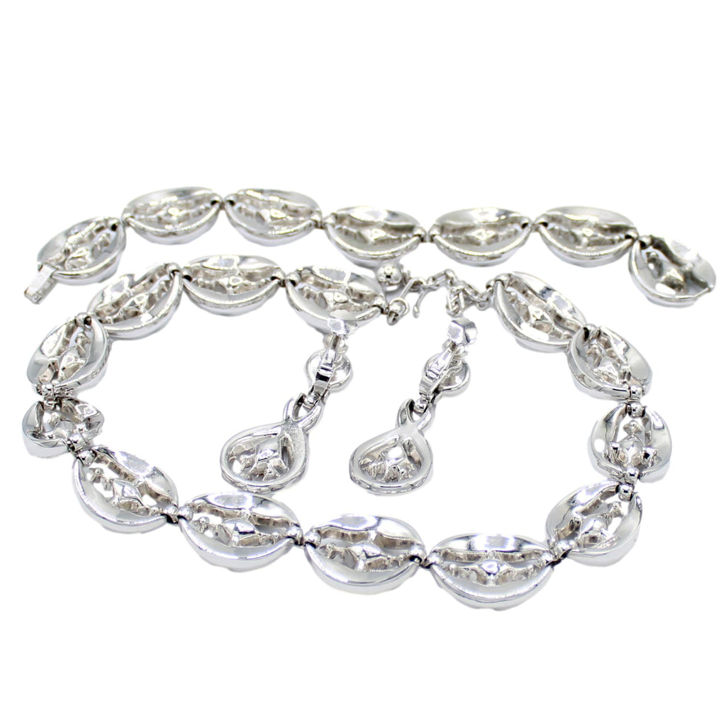 Vintage CROWN TRIFARI Clear Rhinestone Diamond Chunky Necklace Bracelet Earrings Set