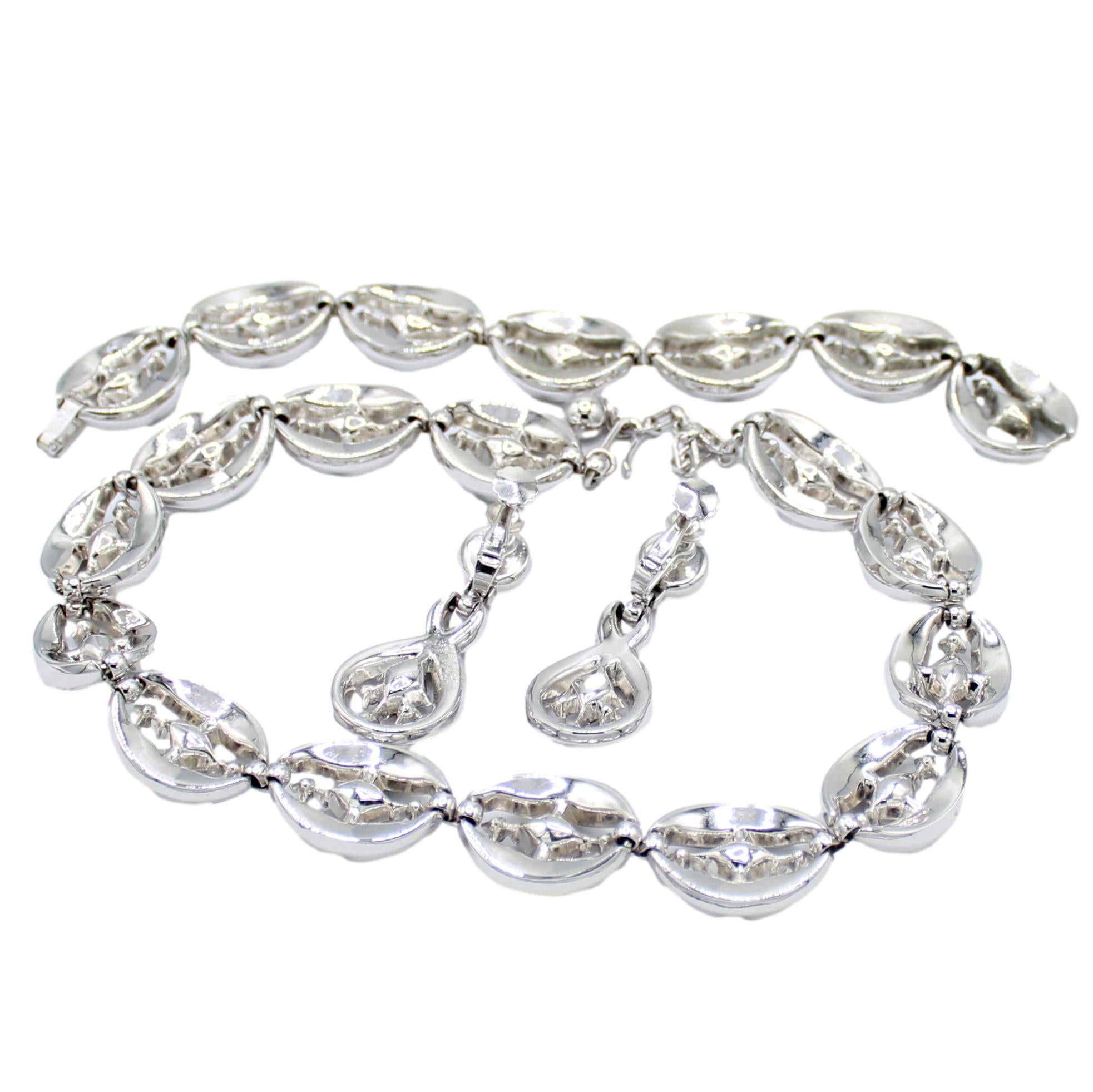 Vintage CROWN TRIFARI Clear Rhinestone Diamond Chunky Necklace Bracelet Earrings Set