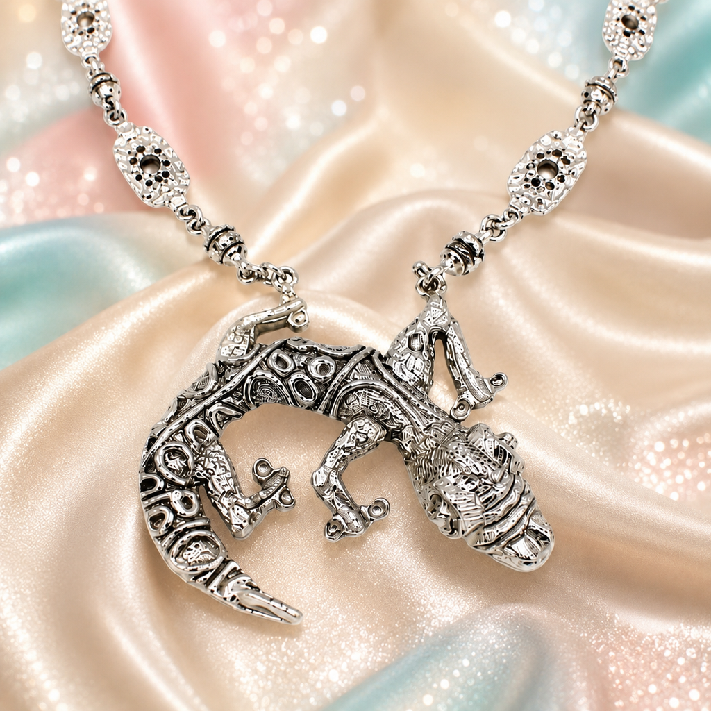 Vintage Juliana Figural Gecko Lizard Pendant Necklace New Find IIJJ #9269