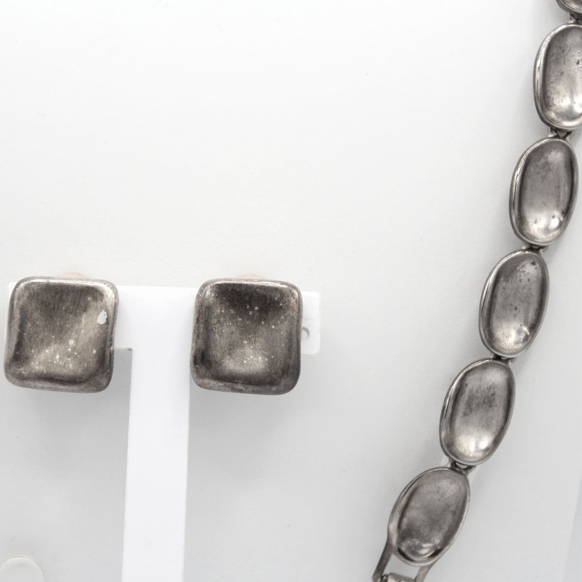 Vintage Modernist Abstract Silver Tone Necklace Bracelet Earrings Parure