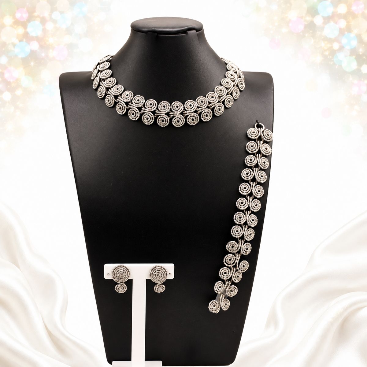 Vintage Spiral Coil Choker Necklace Bracelet Screw Back Earrings Set