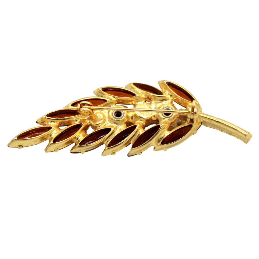Vintage Juliana Topaz Rhinestone Leaf Brooch IIJJ#9259