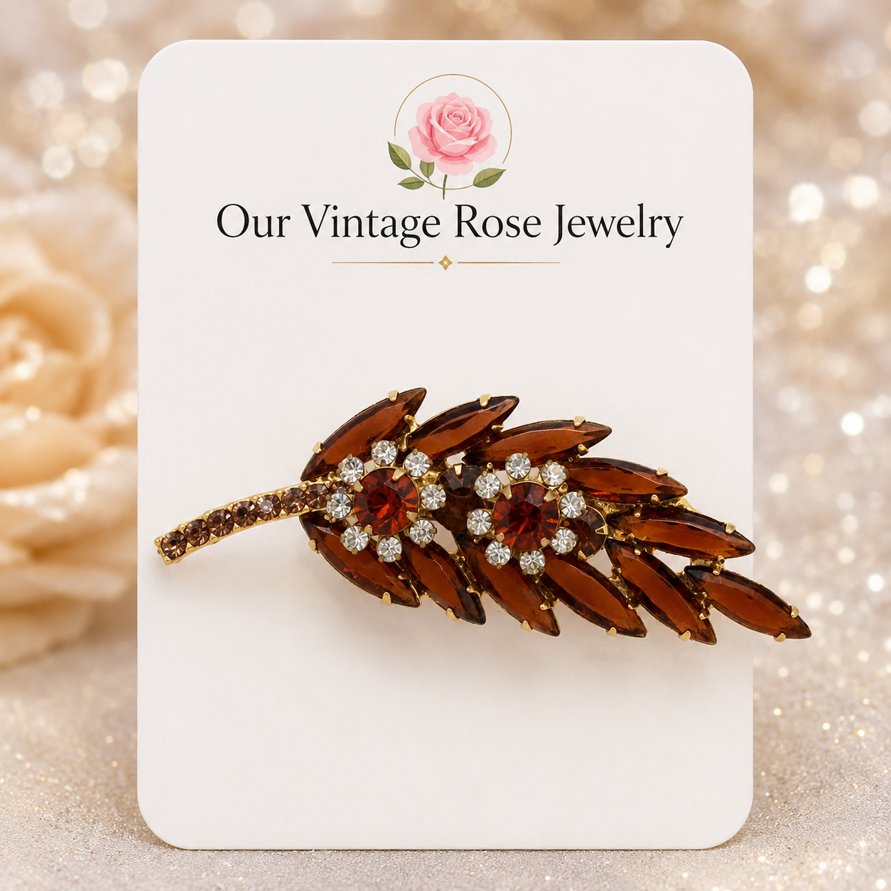 Vintage Juliana Topaz Rhinestone Leaf Brooch IIJJ#9259