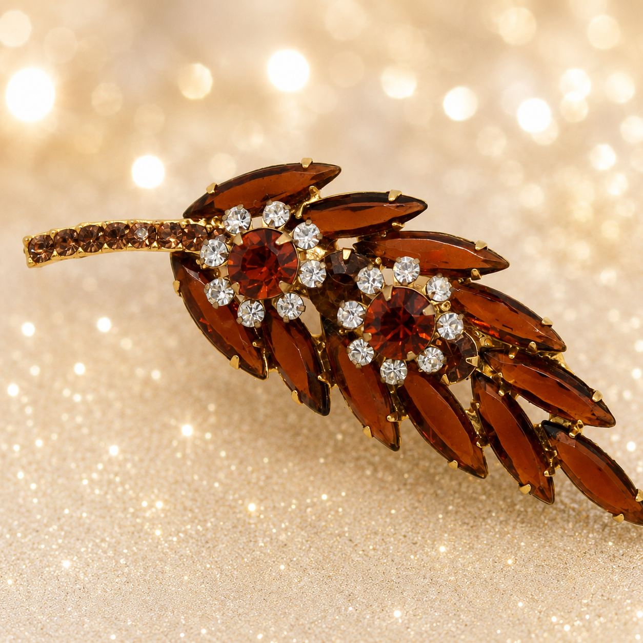 Vintage Juliana Topaz Rhinestone Leaf Brooch IIJJ#9259