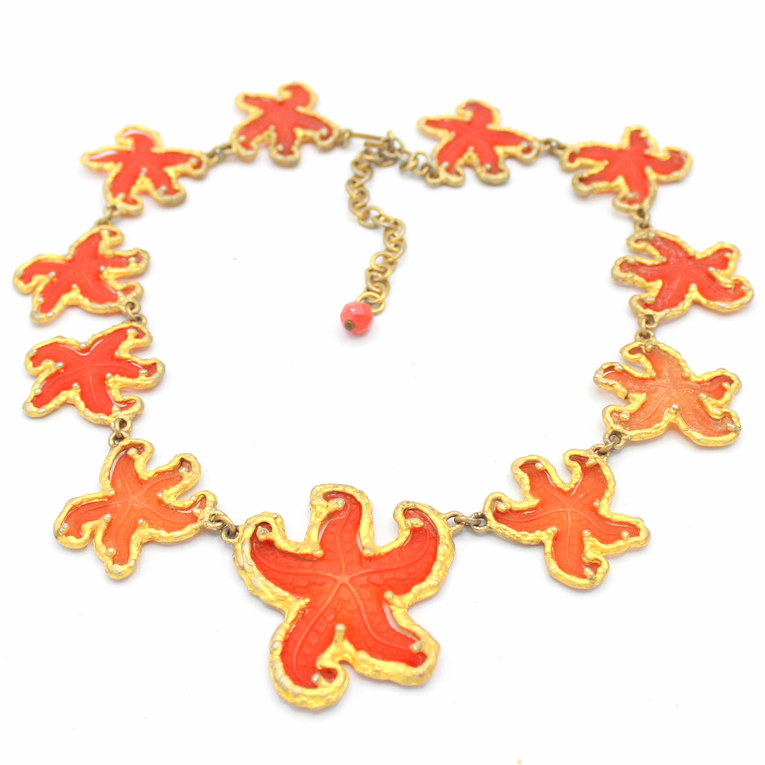 Vintage JULIANA Orange Figural Framed Lucite Starfish Collar Necklace IIJJ#6731
