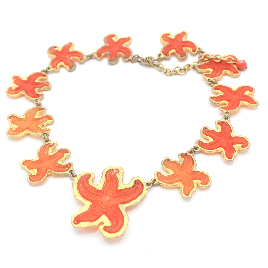 Vintage JULIANA Orange Figural Framed Lucite Starfish Collar Necklace IIJJ#6731