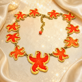 Vintage JULIANA Orange Figural Framed Lucite Starfish Collar Necklace IIJJ#6731