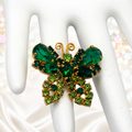 Vintage Juliana Green Peridot Rhinestone Butterfly Pear Wing Figural Brooch IIJJ#4652