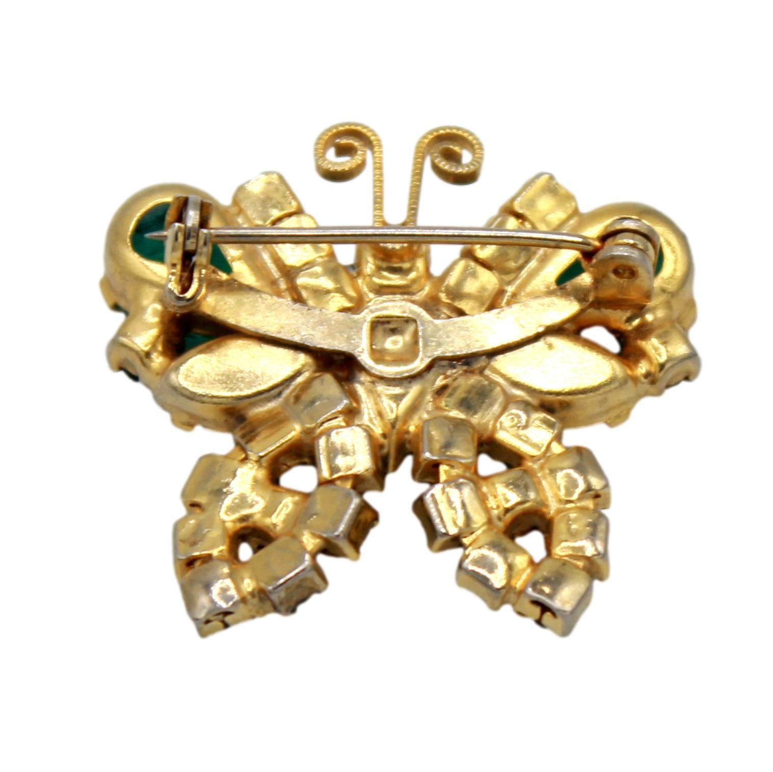 Vintage Juliana Green Peridot Rhinestone Butterfly Pear Wing Figural Brooch IIJJ#4652