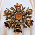 Vintage JULIANA Amber Topaz Cabochon Molten Metal Statement Brooch IIJJ#9331