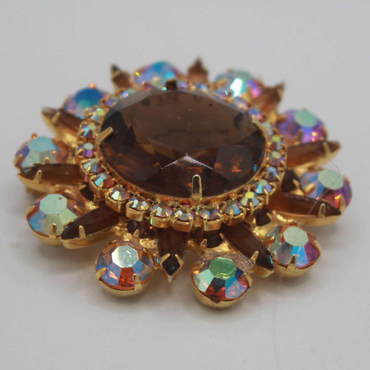 Vintage Juliana Topaz Dentelle Rhinestone Brooch Pendant AB IIJJ#9702