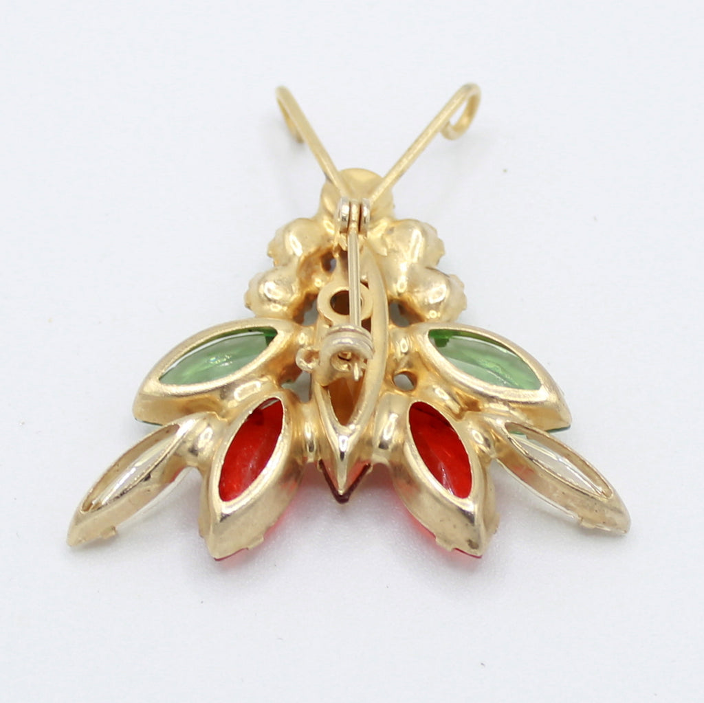 Coming Soon Vintage Juliana Figural Glitter Bug Brooch Orange Peridot Rhinestones Book Piece IIJJ#2443