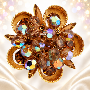 Vintage Juliana Topaz Rhinestone Crystal Bead Cha-Cha Half Cup Brooch IIJJ#9160