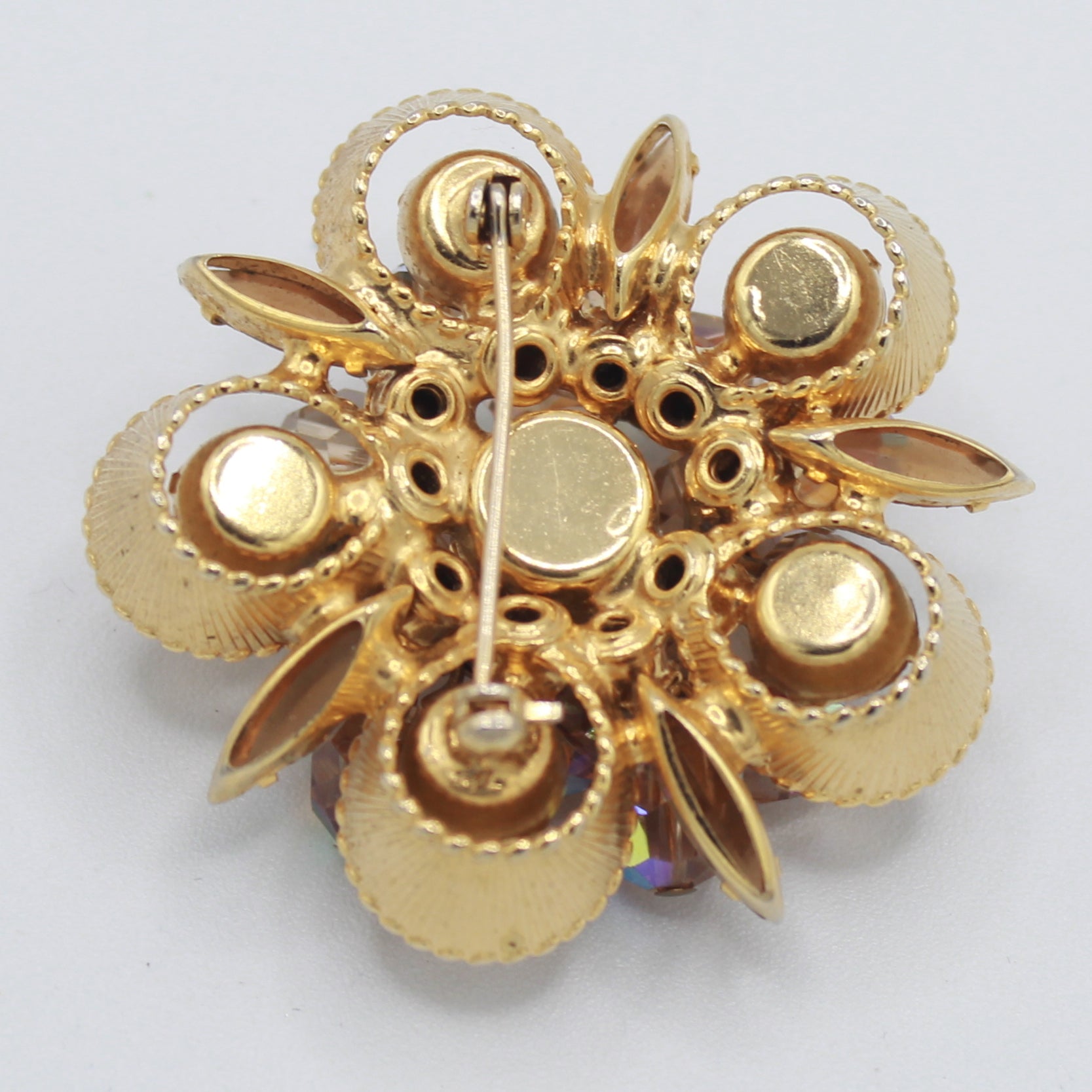 Vintage Juliana Topaz Rhinestone Crystal Bead Cha-Cha Half Cup Brooch IIJJ#9160