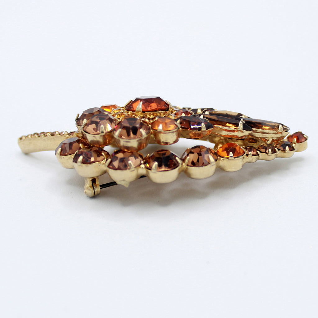 Coming Soon Vintage Juliana Layered Topaz Leaf Brooch Gold Tone Rhinestones IIJJ#495