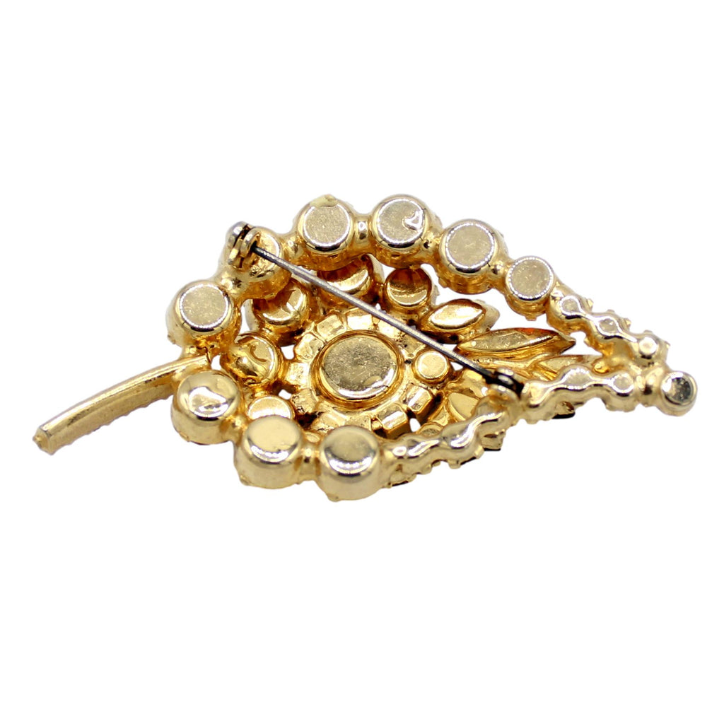 Vintage Juliana Layered Topaz Leaf Brooch Gold Tone Rhinestones IIJJ#495