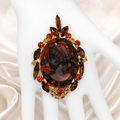 Vintage Juliana Openwork Cameo Rhinestone Brooch Pendant Topaz IIJJ#7286