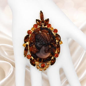 Vintage Juliana Openwork Cameo Rhinestone Brooch Pendant Topaz IIJJ#7286