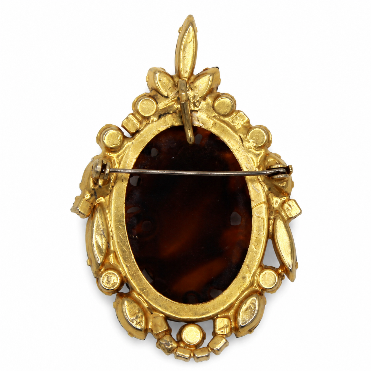 Vintage Juliana Openwork Cameo Rhinestone Brooch Pendant Topaz IIJJ#7286