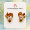 Vintage JULIANA Topaz Amber Rhinestone Pom Pom Style Clip Earrings IIJJ#2741