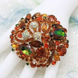 Coming Soon Vintage Juliana Fall Watermelon Oval Rhinestone Brooch Pom Poms IIJJ#9241