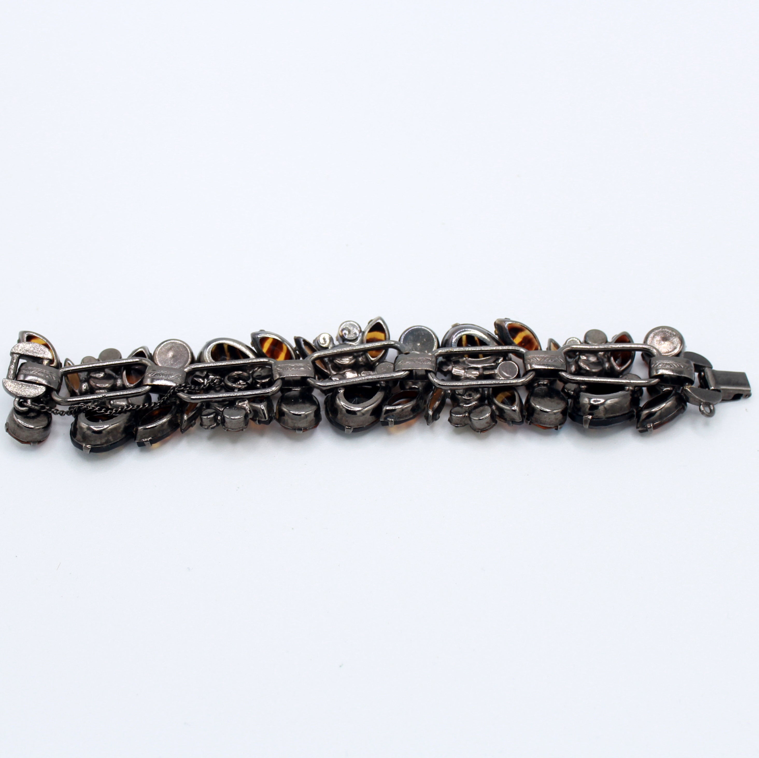 Vintage JULIANA Topaz Black Tortoise Striped Rhinestone Bracelet Book Piece IIJJ#649