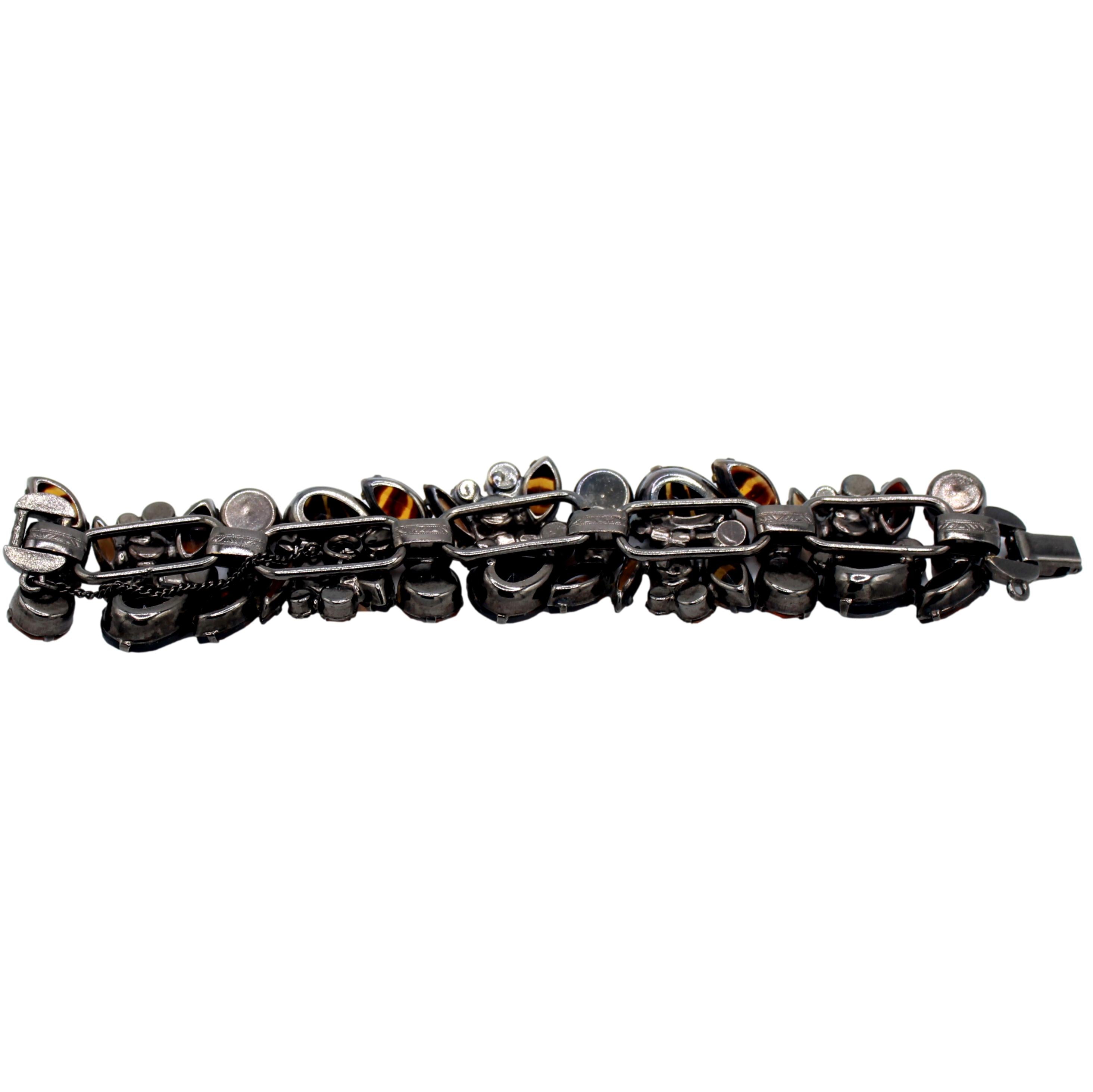 Vintage JULIANA Topaz Black Tortoise Striped Rhinestone Bracelet Book Piece IIJJ#649