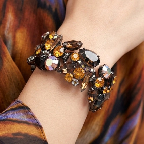 Vintage JULIANA Topaz Black Tortoise Striped Rhinestone Bracelet Book Piece IIJJ#649