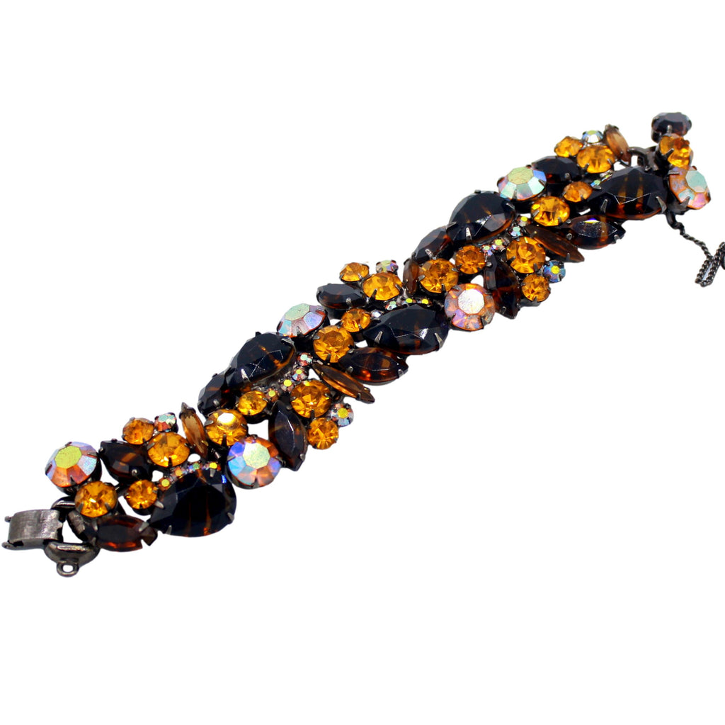 Vintage JULIANA Topaz Black Tortoise Striped Rhinestone Bracelet Book Piece IIJJ#649