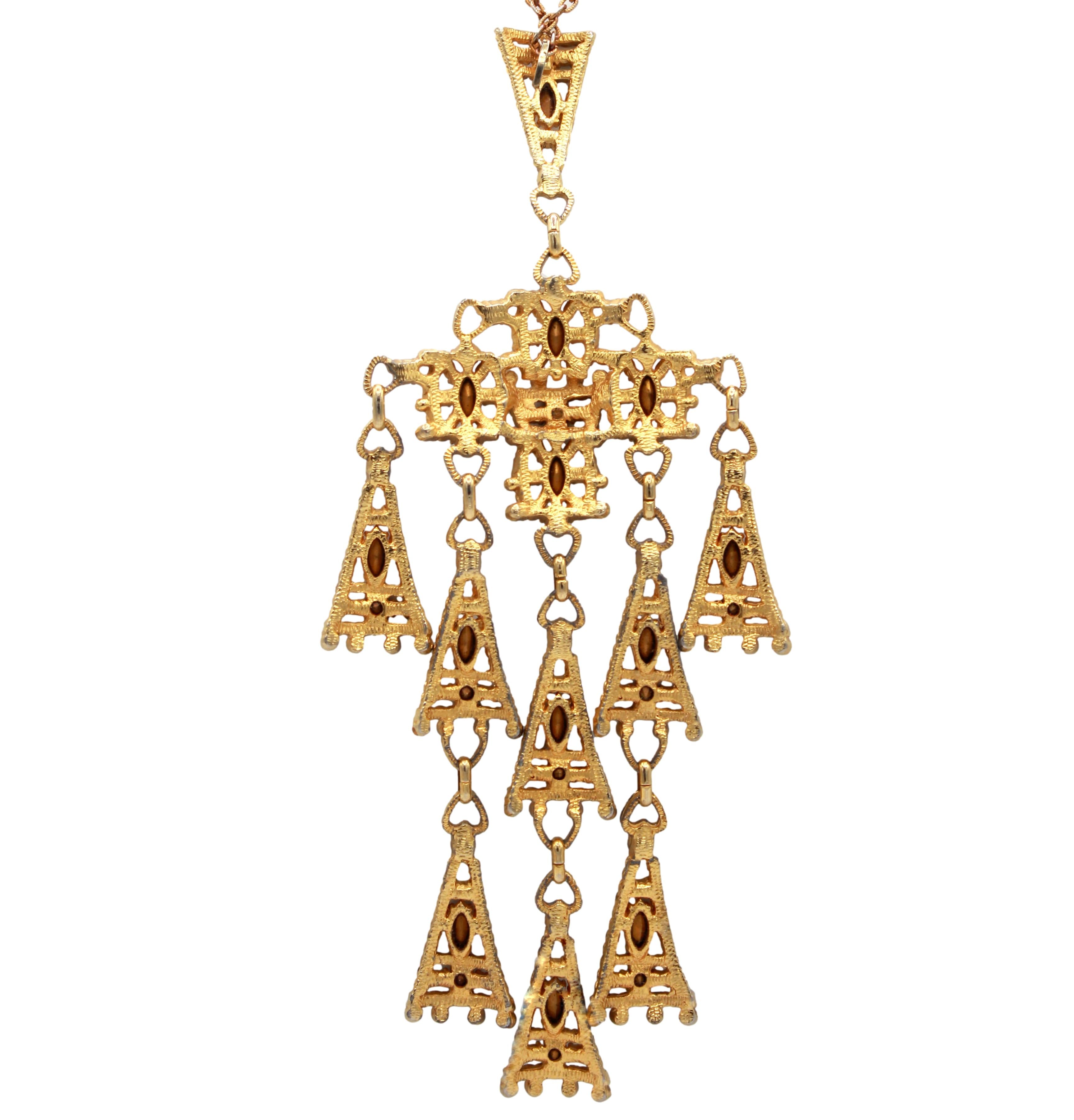 Vintage JULIANA Green Topaz Rhinestone Egyptian Revival Statement Necklace #9198