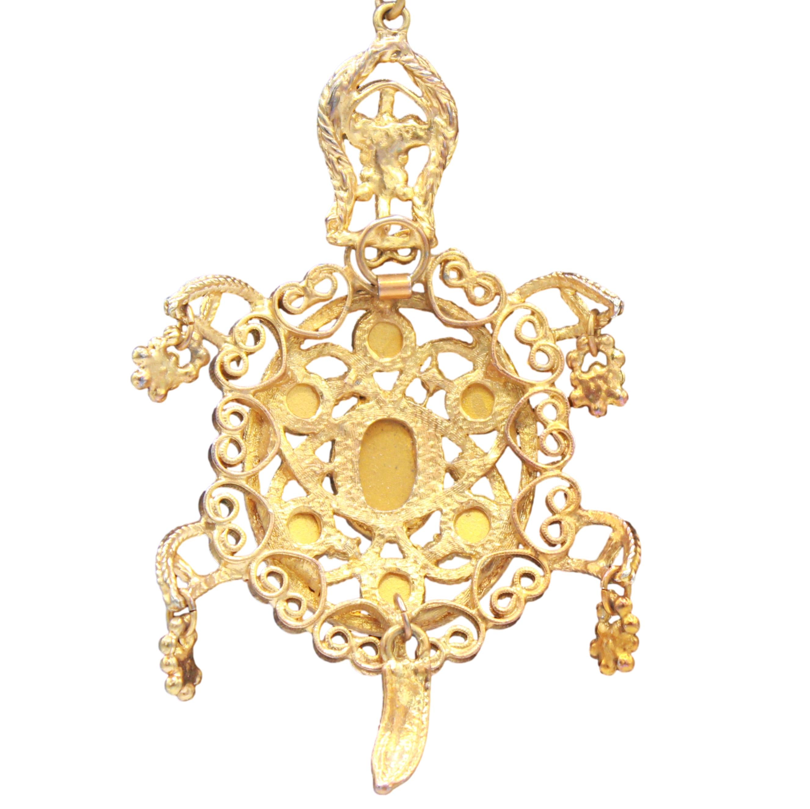 Coming Soon Vintage Juliana Articulated Figural Turtle Pendant Necklace Amber Topaz Cabochons IIJJ#9204