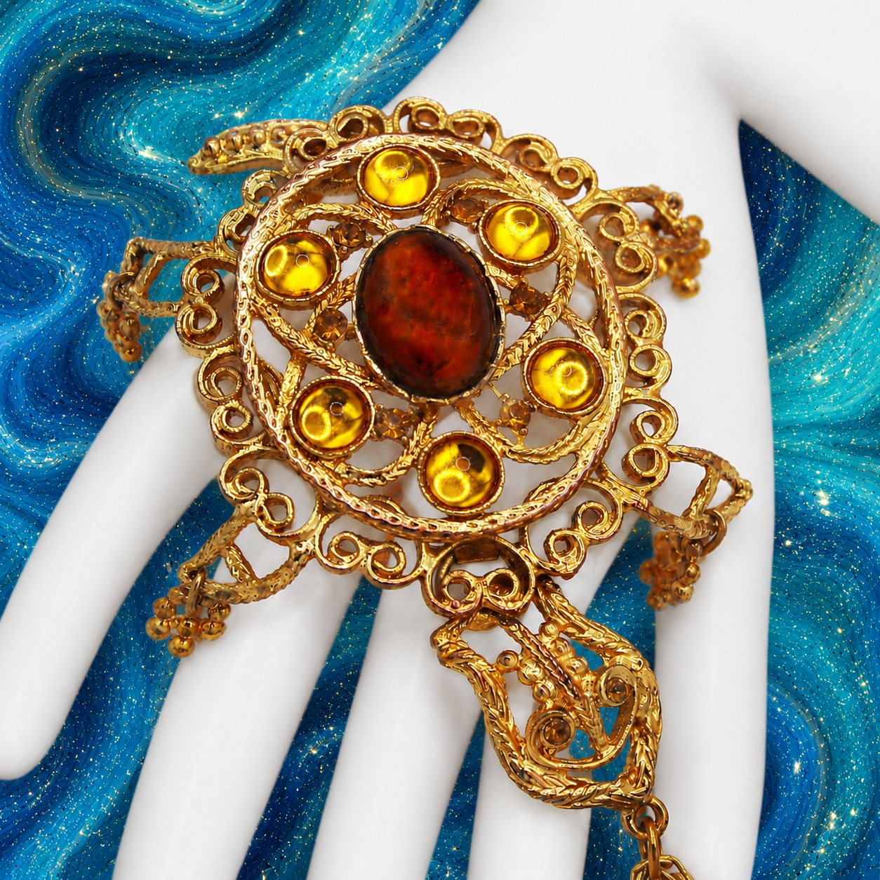 Coming Soon Vintage Juliana Articulated Figural Turtle Pendant Necklace Amber Topaz Cabochons IIJJ#9204