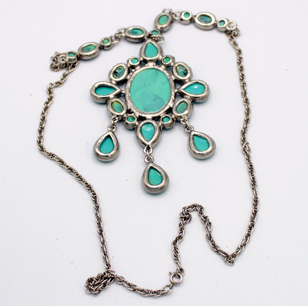 Vintage Juliana Faux Turquoise Cabochon Statement Necklace IIJJ #889