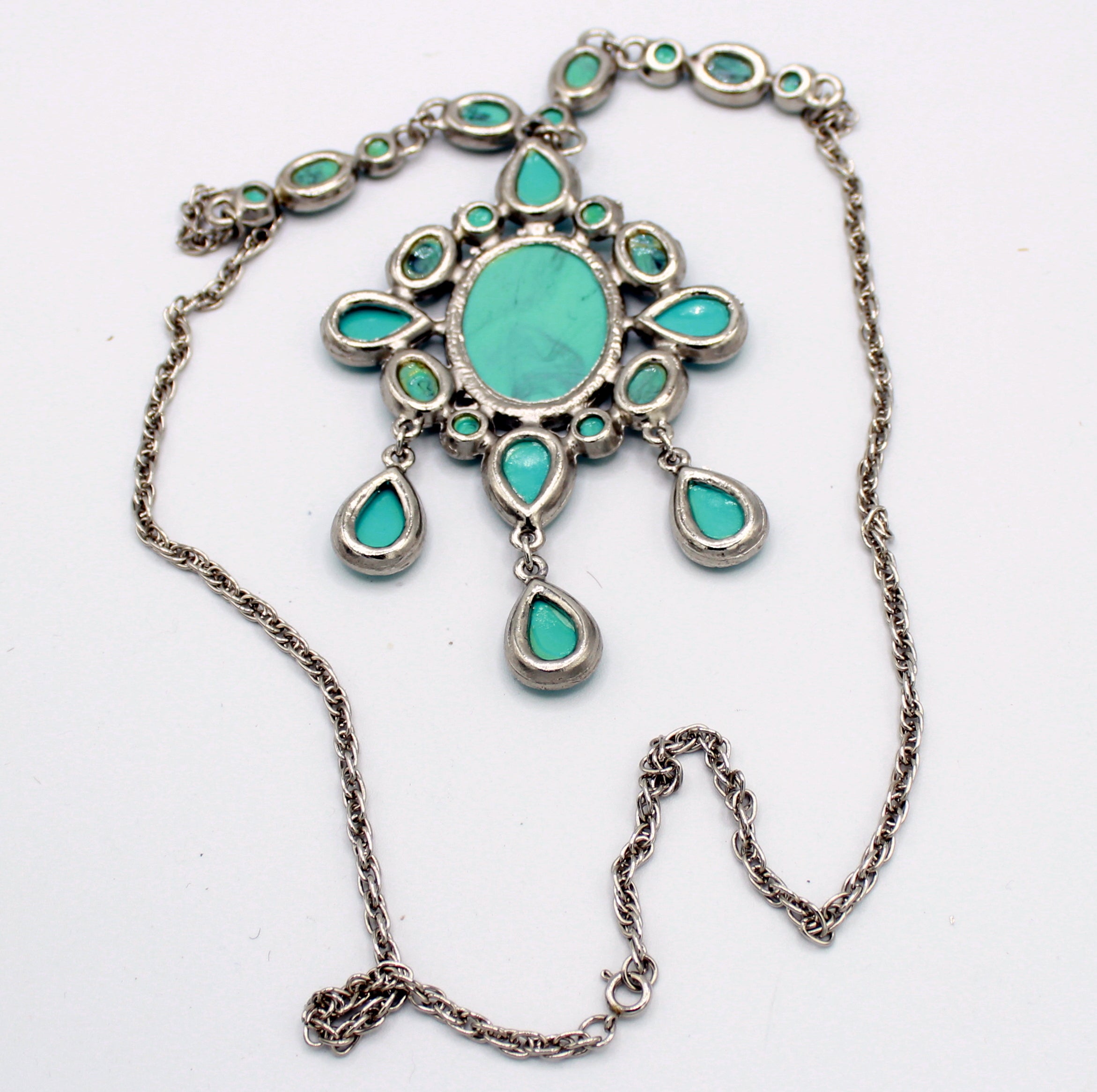 Vintage Juliana Faux Turquoise Cabochon Statement Necklace IIJJ #889