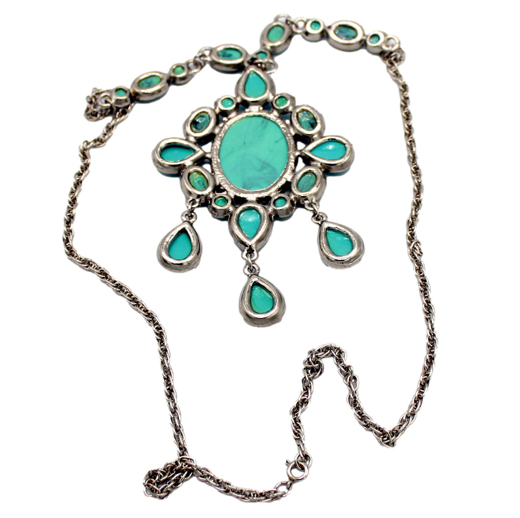 Vintage Juliana Faux Turquoise Cabochon Statement Necklace IIJJ #889