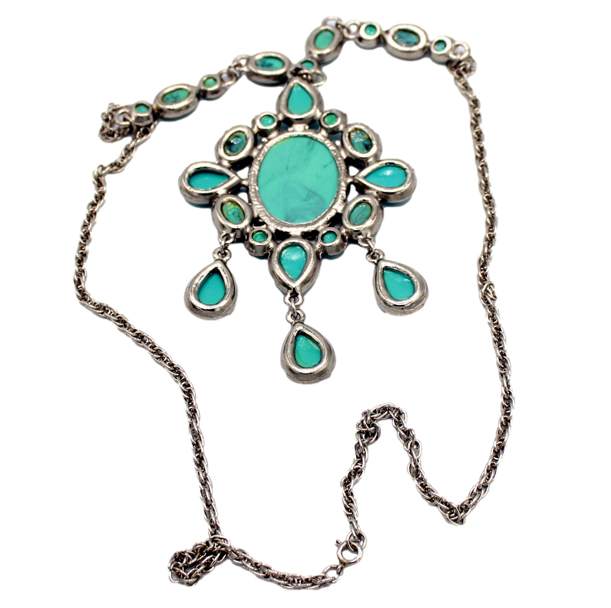 Vintage Juliana Faux Turquoise Cabochon Statement Necklace IIJJ #889