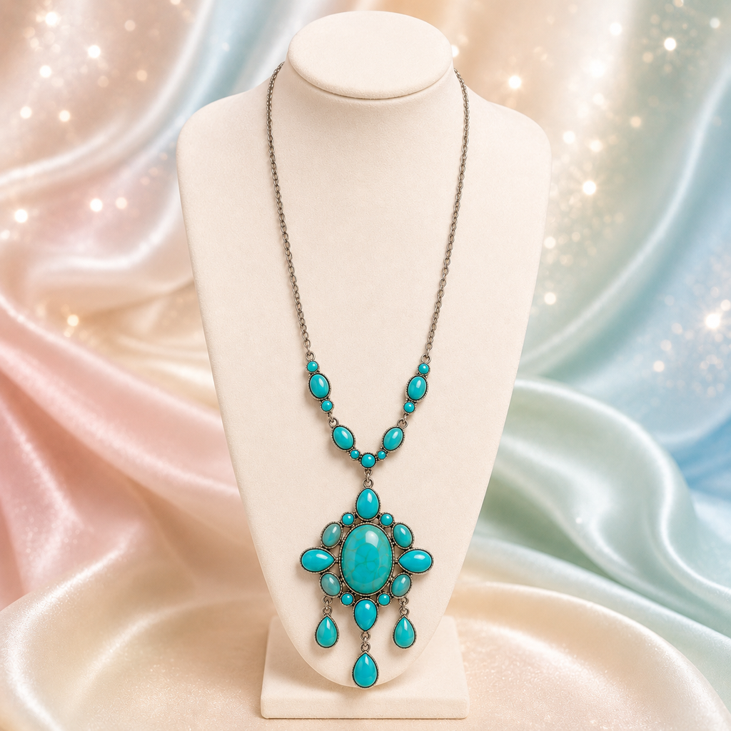 Vintage Juliana Faux Turquoise Cabochon Statement Necklace IIJJ #889