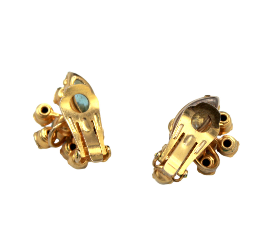 Vintage Juliana Turquoise Aqua Blue Rhinestone Flower Earrings IIJJ#9161