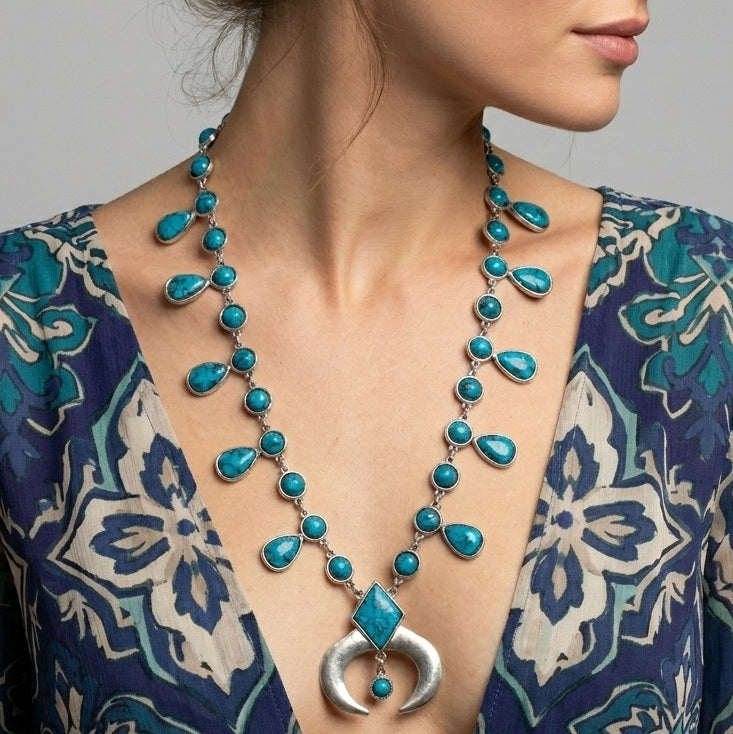 Vintage JULIANA Southwestern Faux Turquoise Cabochon Necklace IIJJ#889
