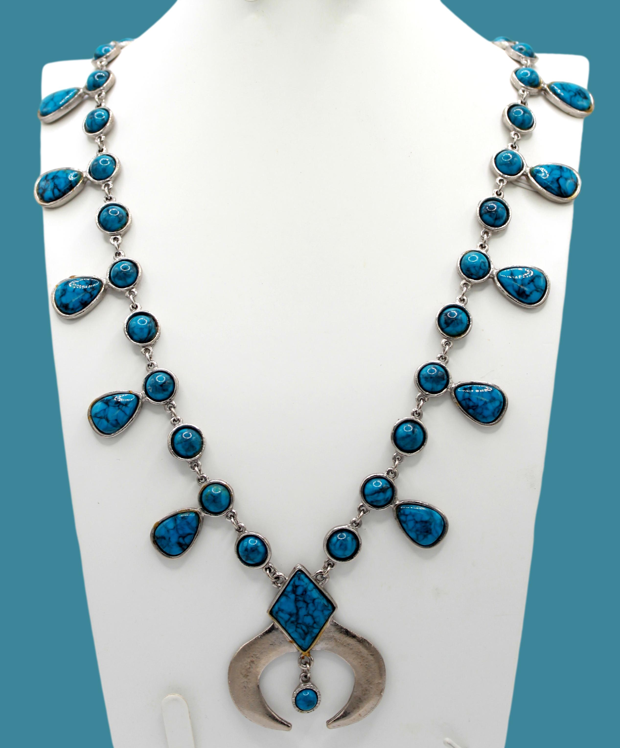Vintage JULIANA Southwestern Faux Turquoise Cabochon Necklace IIJJ#889