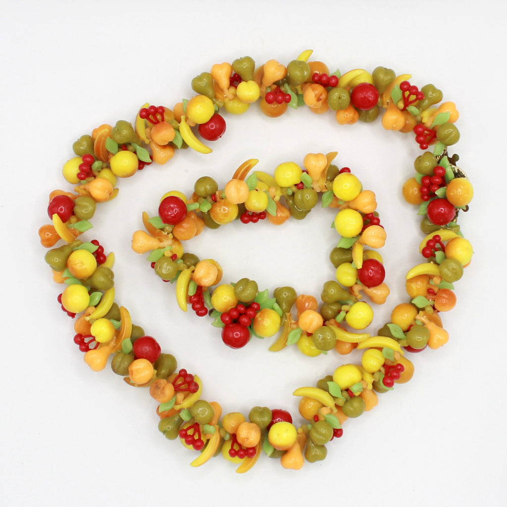 Vintage Austria Tutti Frutti Fruit Salad Necklace Bracelet Set