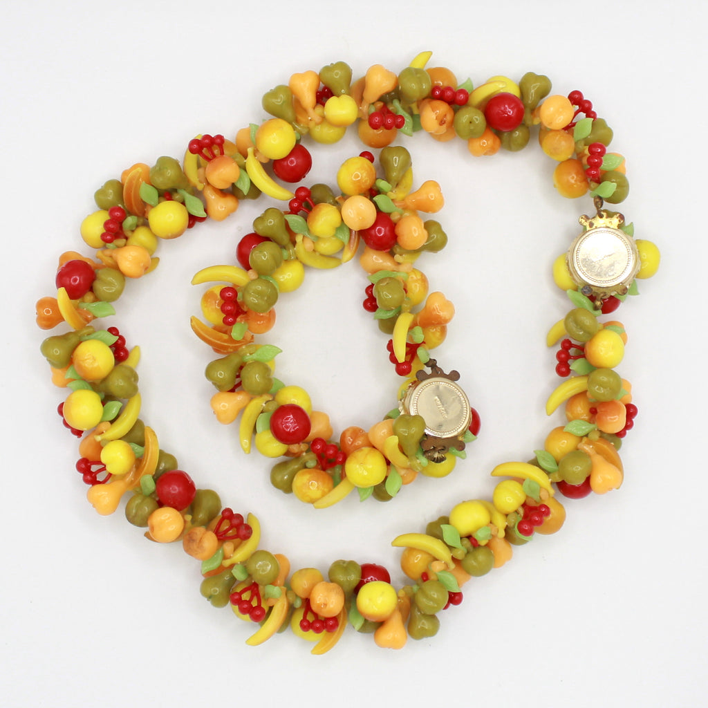 Vintage Austria Tutti Frutti Fruit Salad Necklace Bracelet Set
