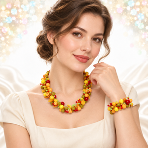Vintage Austria Tutti Frutti Fruit Salad Necklace Bracelet Set