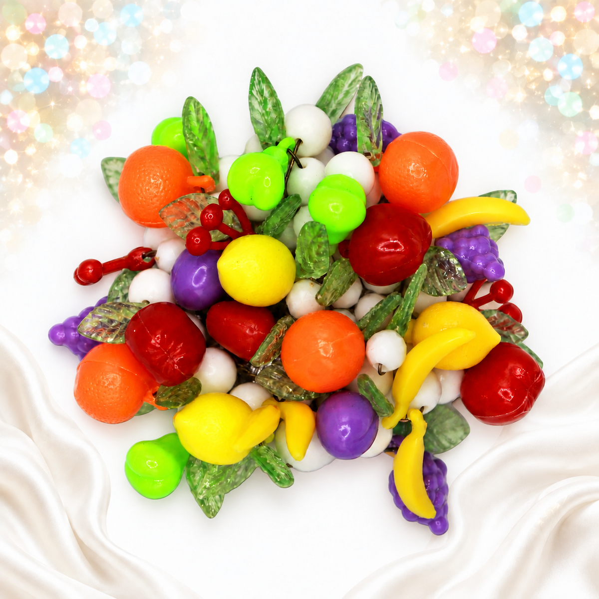 Vintage Tutti Frutti Fruit Salad Plastic Brooch Colorful Figural