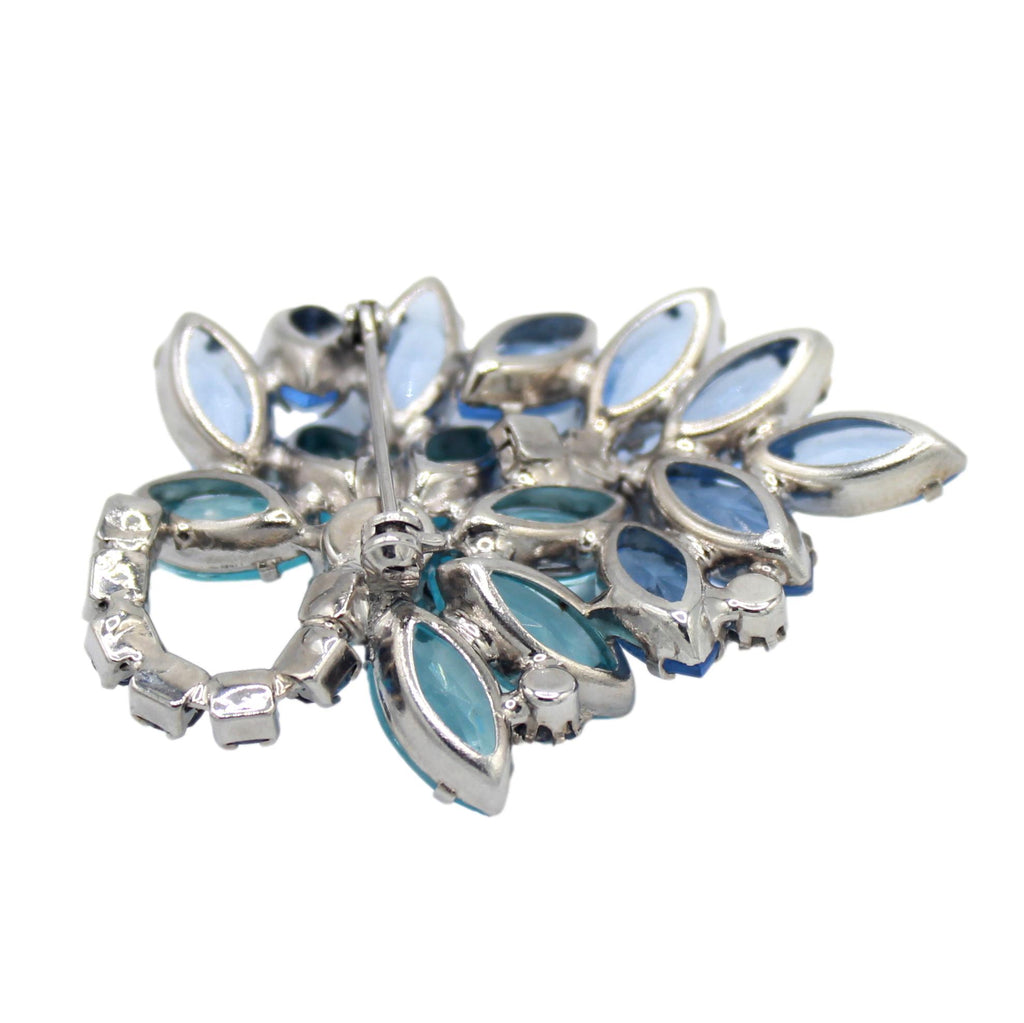 Vintage Juliana Two Tone Blue Rhinestone Swirling Flower Brooch IIJJ #3895
